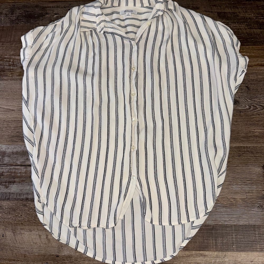 Madewell Striped Button Front Blouse Cream Black Short Sleeve Relaxed Fit XS - Picture 7 of 7